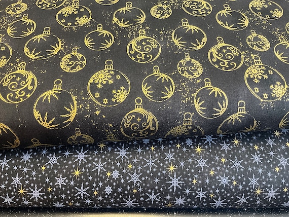 100% Baumwolle Schwarz und Gold Metallic Weihnachtsstoff von Stof