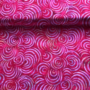 100% Cotton hand painted batik fabric by Nutex. Batik material, swirl. Abstract Suitable for patchwork, quilting, dressmaking etc. Pink