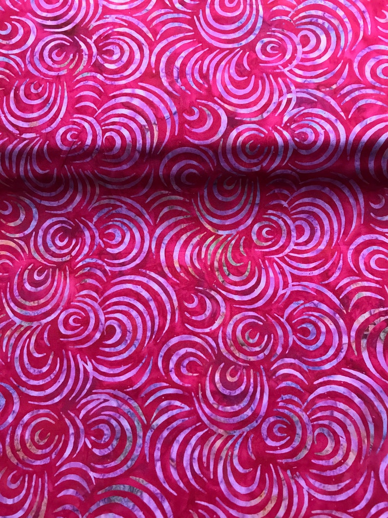 100% Cotton hand painted batik fabric by Nutex. Batik material, swirl. Abstract Suitable for patchwork, quilting, dressmaking etc. Pink