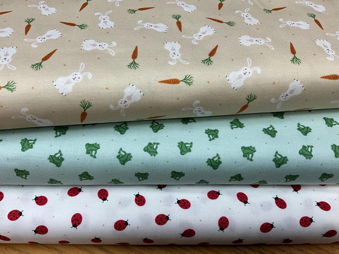 Ditsy Animal Print Cotton Fabric: Rabbits, Frogs, Ladybirds - Etsy