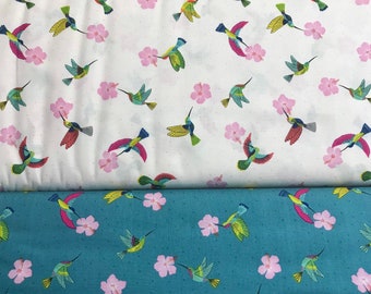 100% Cotton Hibiscus Hummingbird print fabric by Lewis and Irene, Floral. Bird. Suitable for patchwork, quilting, dressmaking etc.