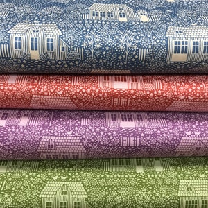 VENTE !! Tissu imprimé Tilda Mon quartier 100 % coton, fleurs, maison, maison, idéal pour le patchwork, la courtepointe, la couture, etc.