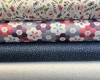 Gama de telas para jardín de hadas de Lynette Anderson. Material de diseño 100% algodón. Hadas, flores, lunares, mariposas, etc.