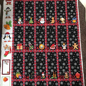Cotton Christmas Advent Calendar Fabric Panel - Nutex Metallic Quilting