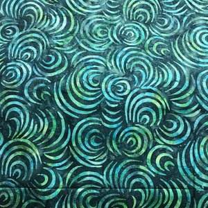 100% Cotton hand painted batik fabric by Nutex. Batik material, swirl. Abstract Suitable for patchwork, quilting, dressmaking etc. Teal