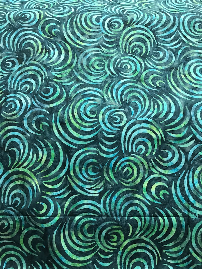100% Cotton hand painted batik fabric by Nutex. Batik material, swirl. Abstract Suitable for patchwork, quilting, dressmaking etc. Teal