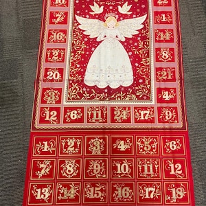 Christmas Xmas Advent Calendar Fabric Panel: 100% Cotton Metallic Angel, Santa