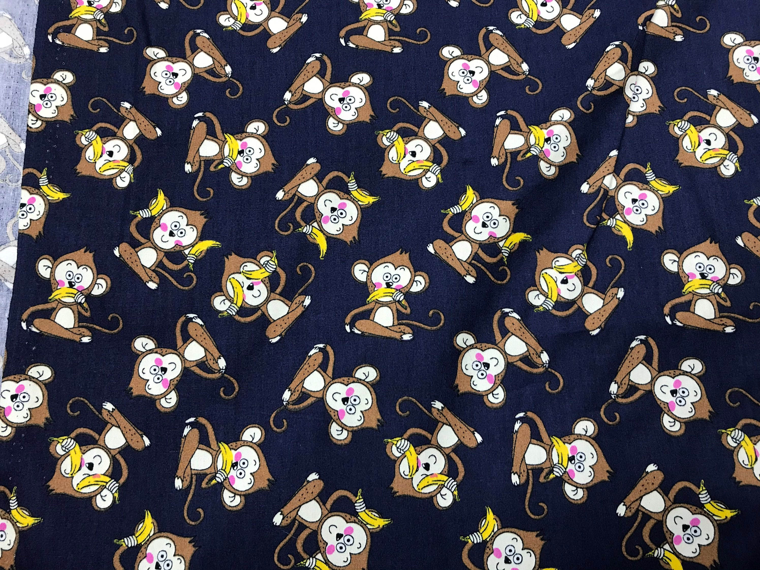 100 Cotton Monkey print fabric. Animal Banana cheeky Etsy
