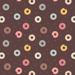 100% Cotton print Small Things Sweet fabric by Lewis and Irene. Doughnut, Donut, cake, glazed, patchwork, quilting, dressmaking etc.,