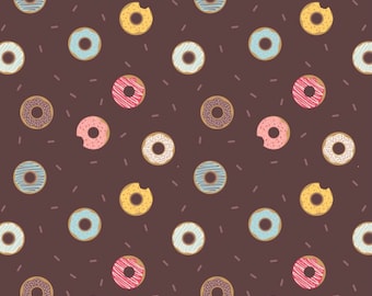 100% Cotton print Small Things Sweet fabric by Lewis and Irene. Doughnut, Donut, cake, glazed, patchwork, quilting, dressmaking etc.,