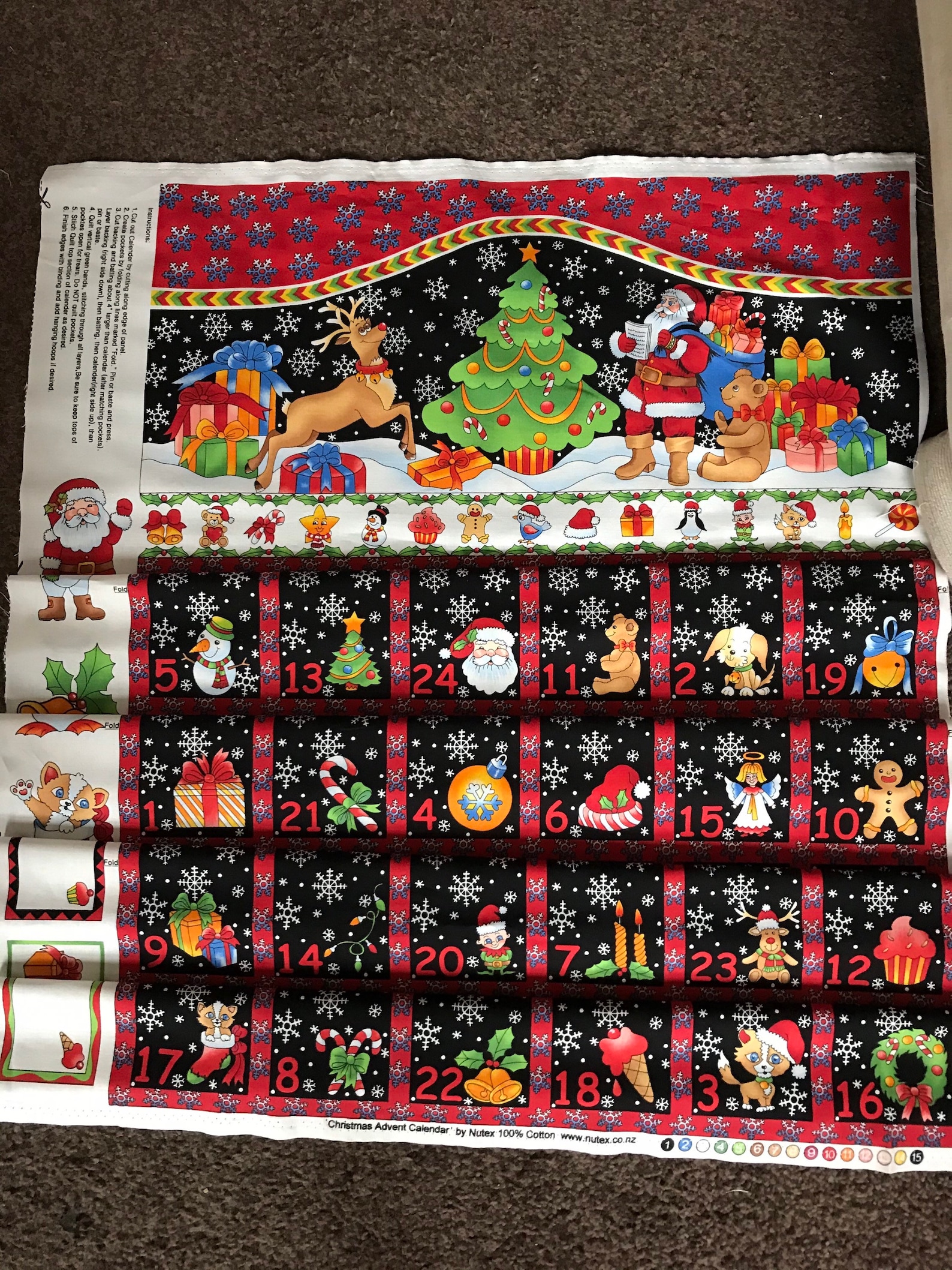 100 Cotton Christmas Advent Calendar Panel fabric from Nutex. Etsy