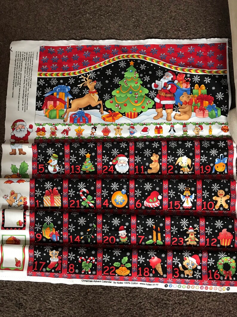 100 Cotton Christmas Advent Calendar Panel Fabric From Nutex Etsy