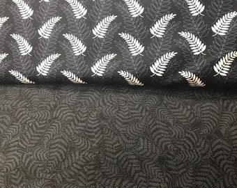 100% Cotton Kiwiana New Zealand Themed Silver Fern print. Black and White. Suitable for patchwork, quilting, dressmaking etc.