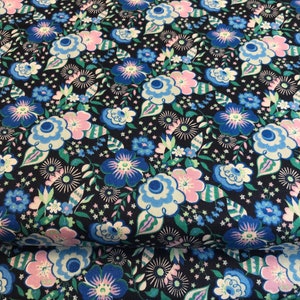 100% Cotton print fabric from the Deco Dance range by Liberty Fabrics. Floral,Designer. Blooms, Flowers. Patchwork, quilting, dressmaking