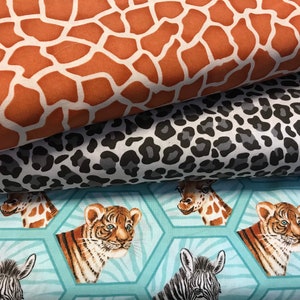 100% Cotton Animal Print fabric from Northcott. Zebra, Leopard, Giraffe, Patchwork, bag making, quilting, dressmaking