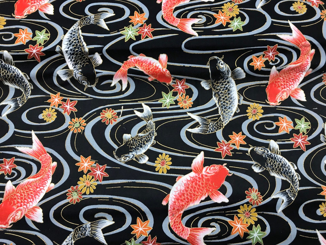100 Cotton Metallic Japanese Koi fish fabric range from Etsy