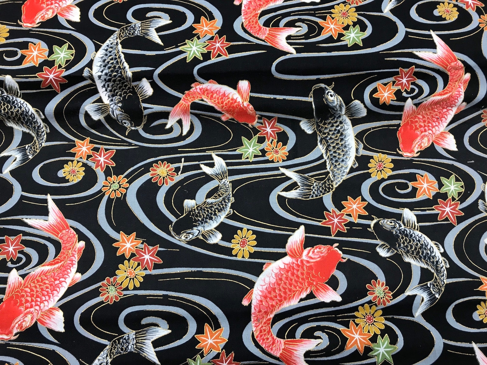 100 Cotton Metallic Japanese Koi fish fabric range from Etsy