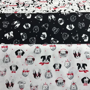 100% Cotton Michael Miller Happy Mutts Dog print fabric. Suitable for patchwork, quilting, dressmaking, bags etc. Puppy, Pup