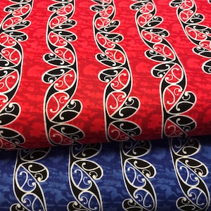 100% Cotton Kiwiana Koru swirls abstract print. Ponga, Moko. New Zealand, Suitable for patchwork, quilting, dressmaking etc.