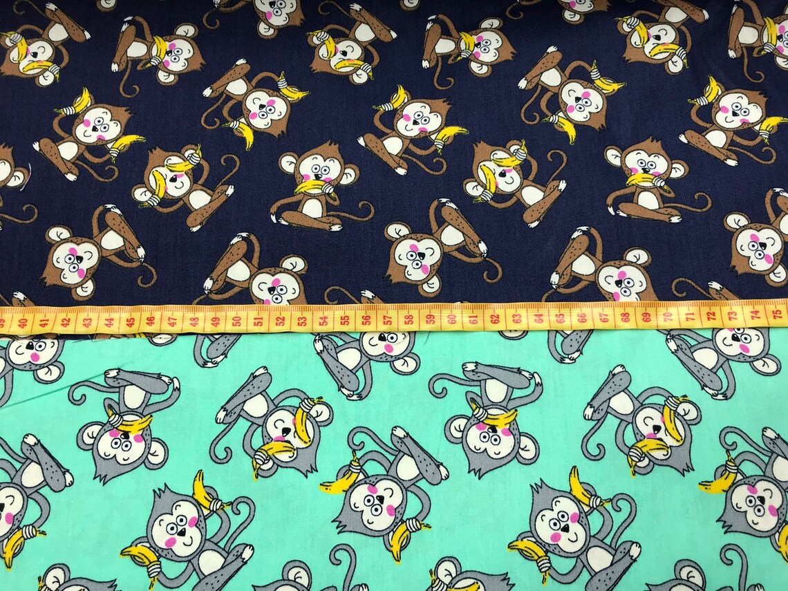 100 Cotton Monkey print fabric. Animal Banana cheeky Etsy