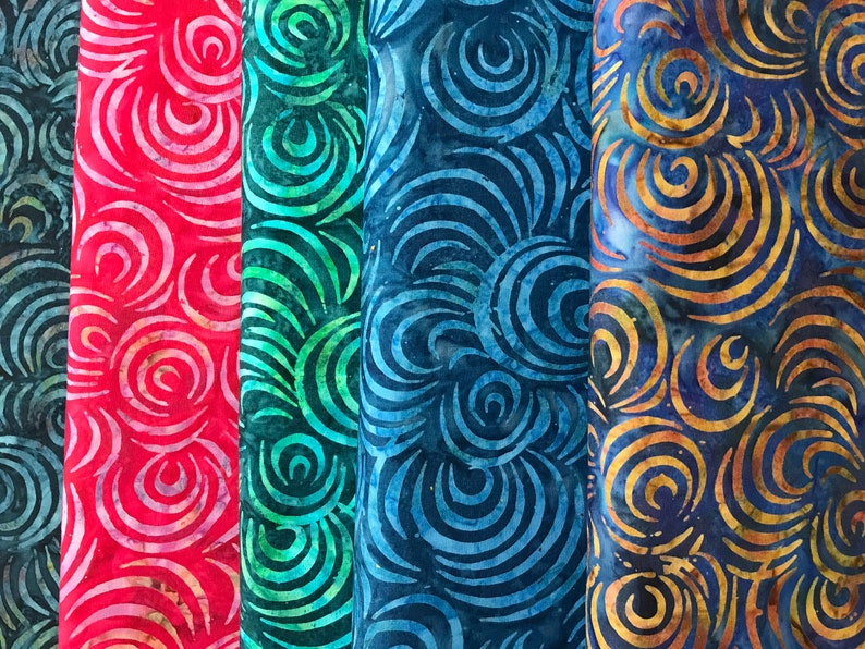 100% Cotton hand painted batik fabric by Nutex. Batik material, swirl. Abstract Suitable for patchwork, quilting, dressmaking etc. image 1