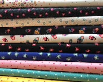 100% Cotton print Little Matryoshka Doll fabric range by Lewis and Irene. Russian Doll, Ideal for patchwork, quilting, dressmaking etc.