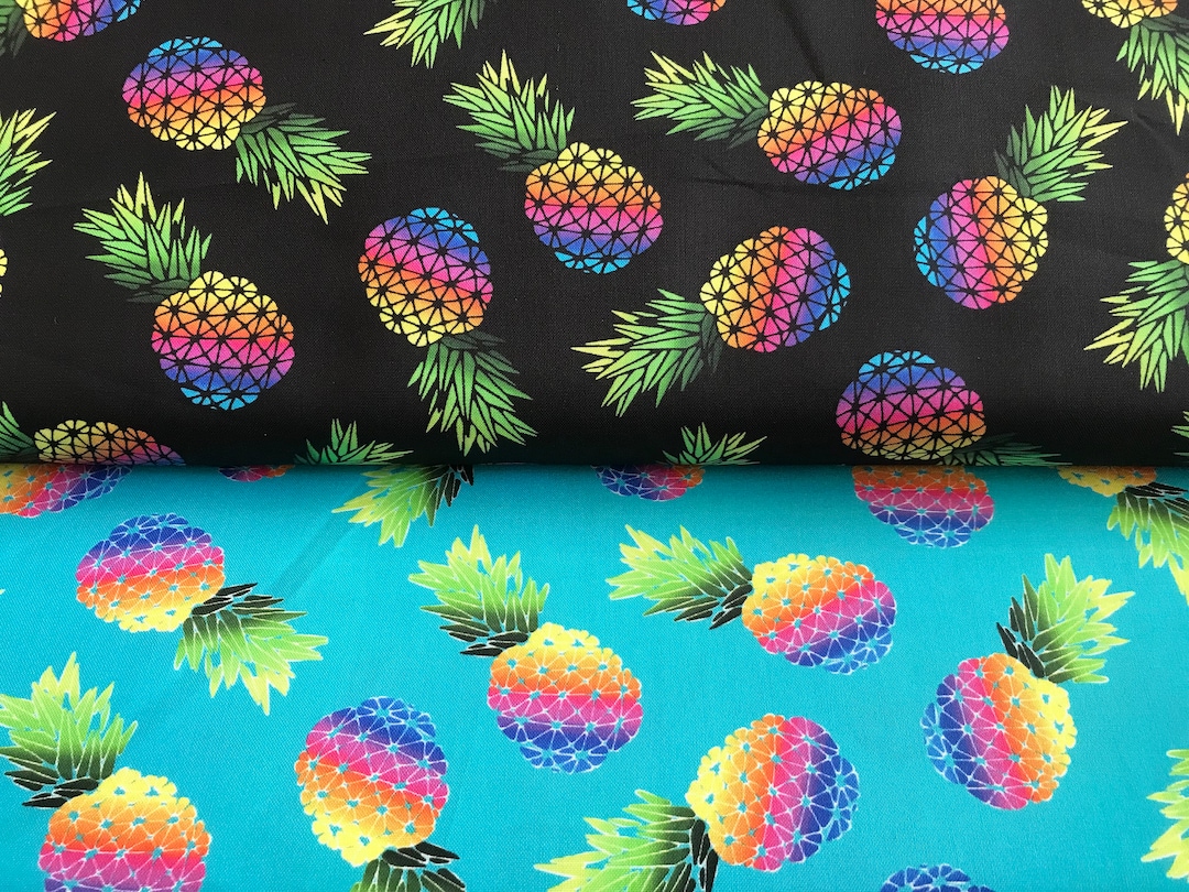 100% Cotton Rainbow Pineapple Fabric Range. Beautiful Vibrant Rainbow ...