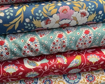 100% Cotton print fabric from the Jubilee range by Tilda. Floral, Bird, Teardrop, Flower Suitable for patchwork, quilting, dressmaking etc.