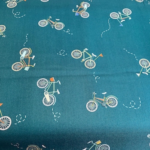 100% Cotton print Bike Cycle Bicycle fabric. Cyclist, Bike, Biker, Transport, push bike, patchwork quilting bag