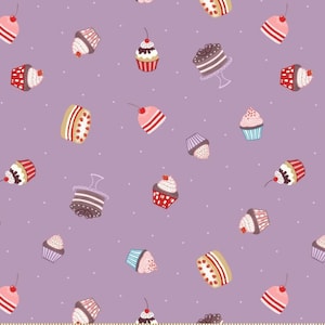 SALE!! 100% Cotton Small Things Sweet Treats fabric Lewis and Irene. Cakes, Muffin, Cupcake, sponge patchwork, quilting, dressmaking etc.,