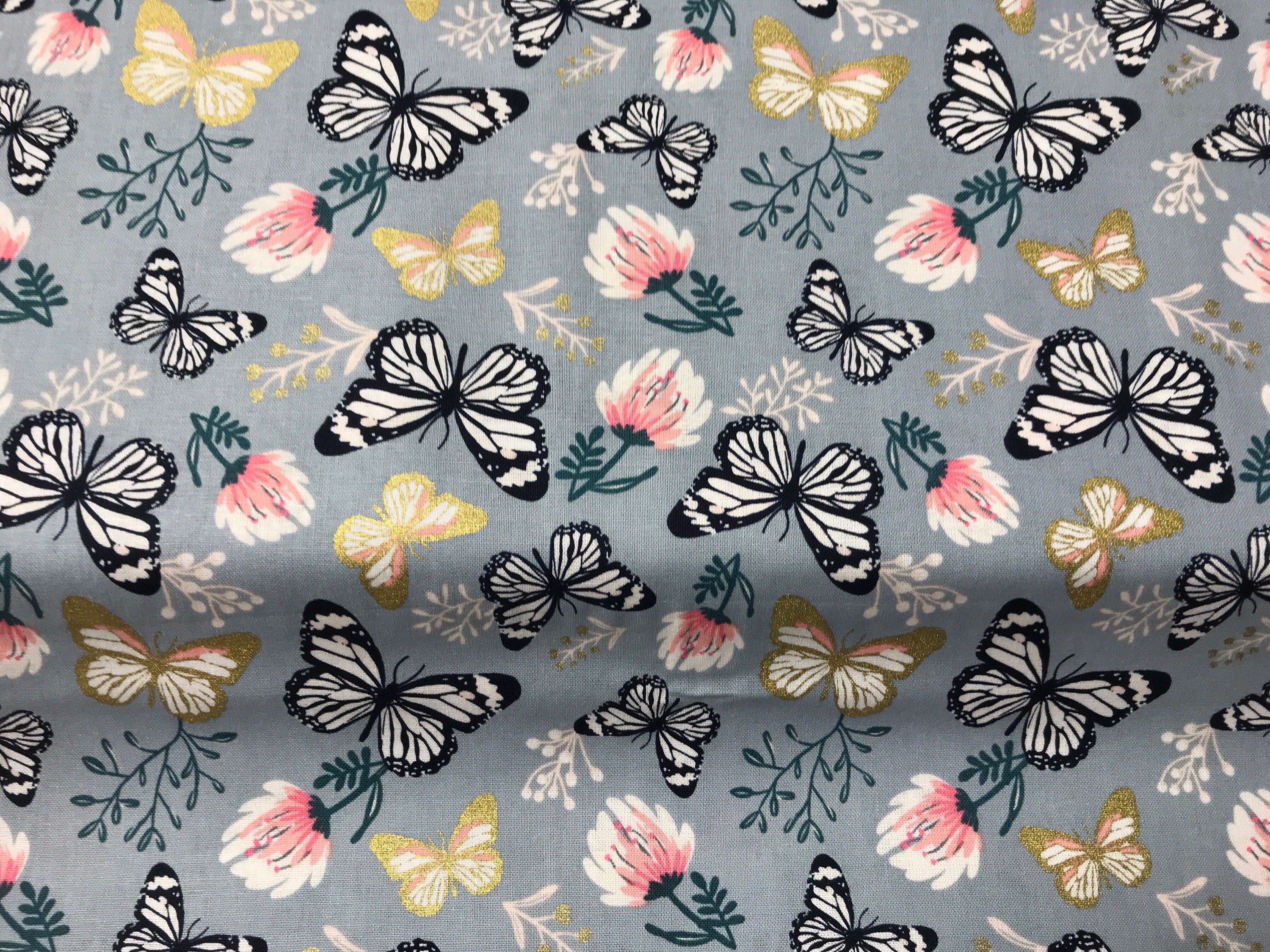 100 Cotton Gold Metallic Butterfly Butterflies Fabric. Gold Etsy