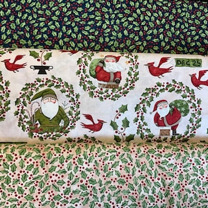 Christmas Cotton Fabric: Traditional Santa and Holly Print