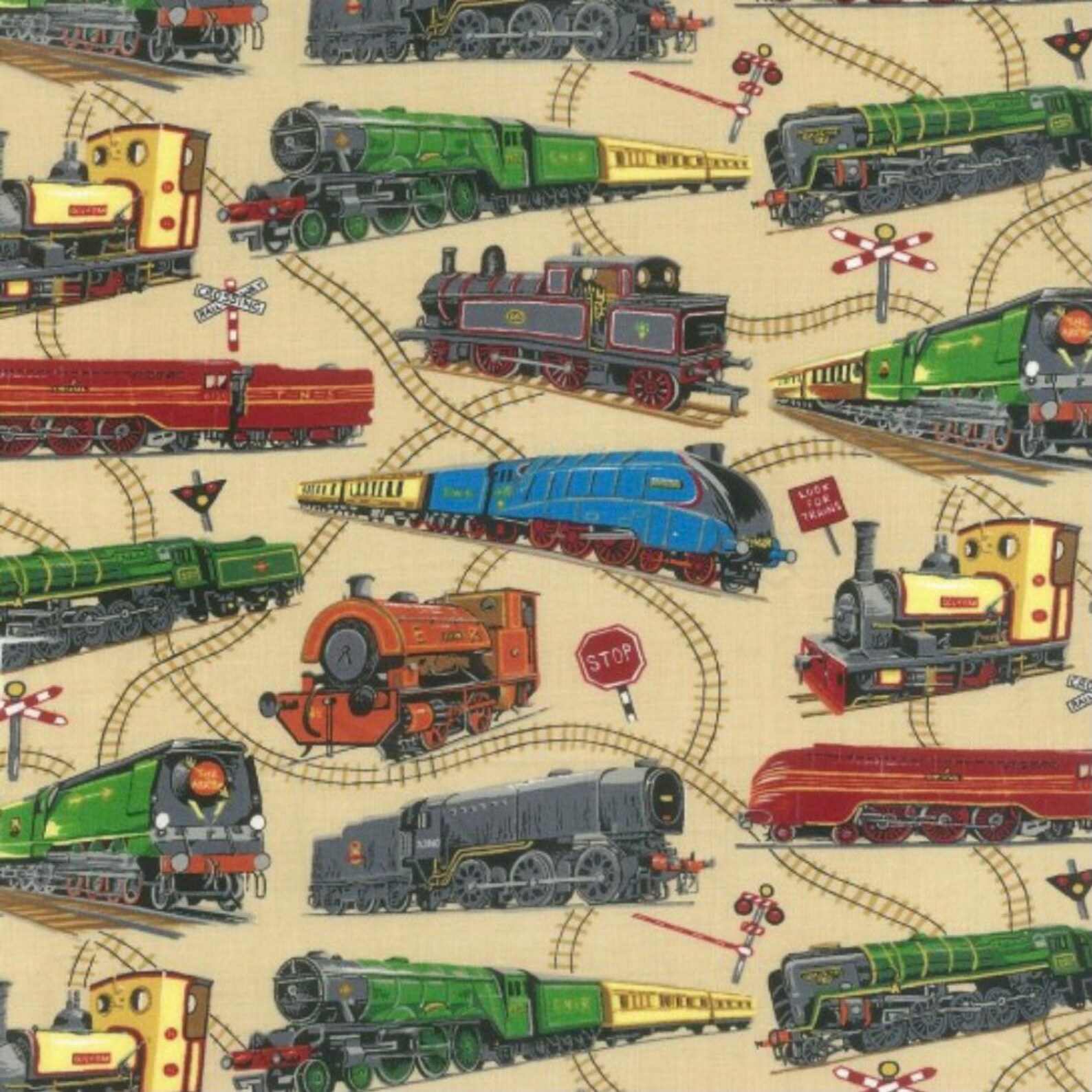 100 Cotton print Trains. Train fabric. Steam Etsy