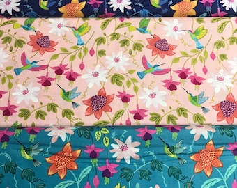 100% Cotton Hibiscus Hummingbird print fabric by Lewis and Irene, Floral. Bird. Suitable for patchwork, quilting, dressmaking etc.