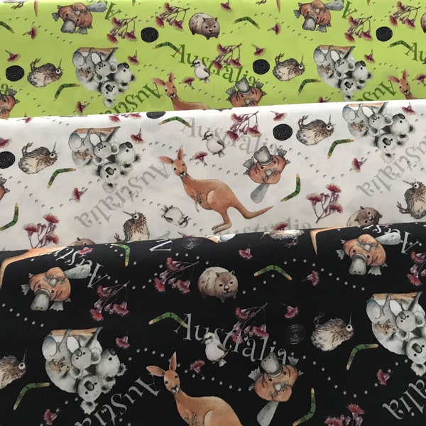 SALE! LAST CHANCE!! 100% Cotton Kiwi, Australian Animal print. Suitable for patchwork, quilting, dressmaking etc. Australia, Koala