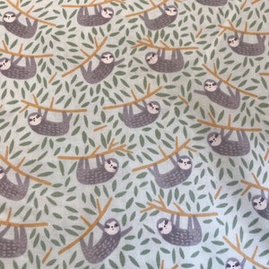 100% Cotton print Sloth fabric panel and contrast design. Sleepy Sloth, Hanging Sloth. Quilting, Patchwork, dressmaking, Roman Blind etc image 8