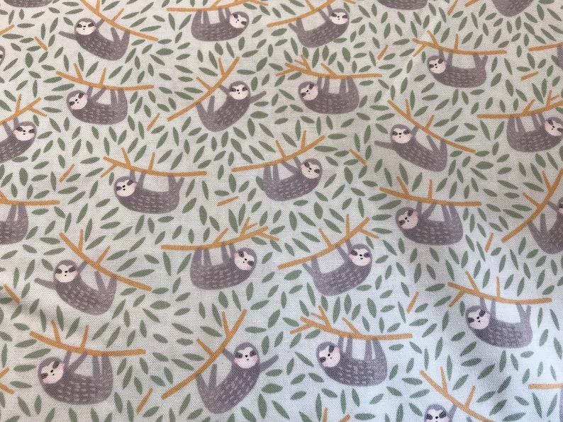 100% Cotton print Sloth fabric panel and contrast design. Sleepy Sloth, Hanging Sloth. Quilting, Patchwork, dressmaking, Roman Blind etc image 8