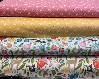 Wildwood Baumwoll-Stoff: Hirsch, Blumenmuster - Nutex Quilting