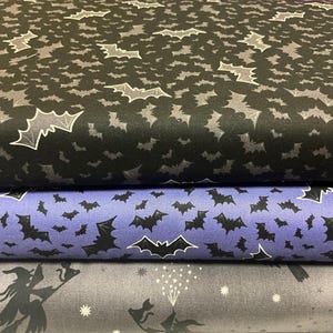 100% Cotton print Lewis and Irene Halloween fabric. Witch, Bats, Broomstick, Metallic. Glow in the Dark. Halloween. patchwork quilting bag