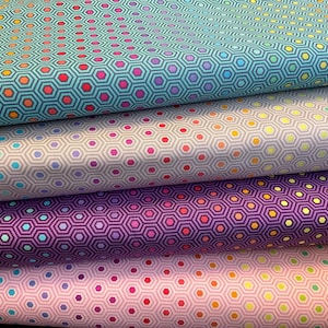 Tecido 100% algodão Tula Pink True Colours: Design hexagonal de arco-íris