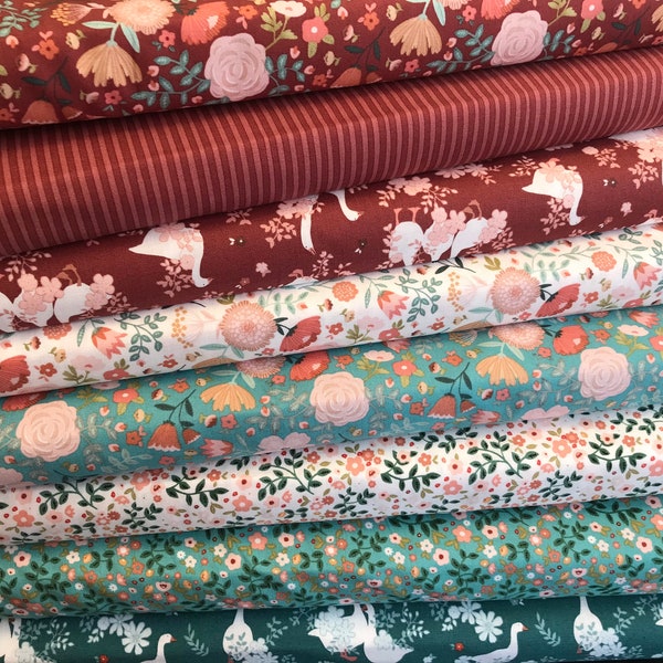 Tissu imprimé Goose Creek Gardens 100 % coton de Nutex Fabrics. Floral, lumineux. Oiseaux, convient pour le patchwork, la courtepointe, la couture, etc.