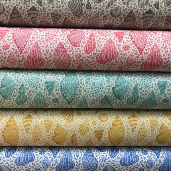 100% Cotton print fabric from the Cotton Beach range by Tilda. Shells, Beach, Conch Suitable for patchwork, quilting, dressmaking etc.