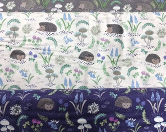 LAST CHANCE! 100% Cotton print Bluebell Wood Reloved Woodland fabric from Lewis and Irene. Hedgehogs patchwork quilting, dressmaking etc.