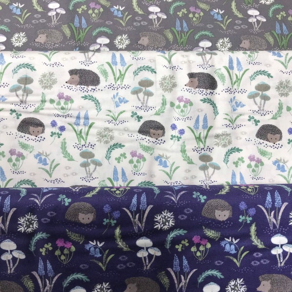 LAST CHANCE! 100% Cotton print Bluebell Wood Reloved Woodland fabric from Lewis and Irene. Hedgehogs patchwork quilting, dressmaking etc.