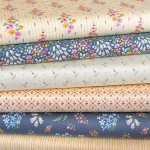 100% Baumwolle mit Blumenmaterial. Poppie Cotton Stoff, Hollyhock Lane, Zitrone, Blumen, Ditsy Print, Kleider, Quilts, Taschen etc,