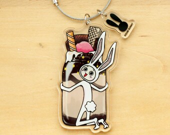 Doubi Bunny Chocolate Shake keychain, Acrylic keychain, Chocolate, Brownie, Ice-cream lover