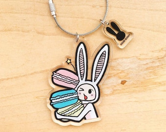 Doubi Bunny Macaron keychain, Acrylic keychain, Pastel Color Macarons