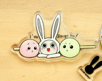 Doubi Bunny Dango keychain, Acrylic keychain, Pink and green cute Dango