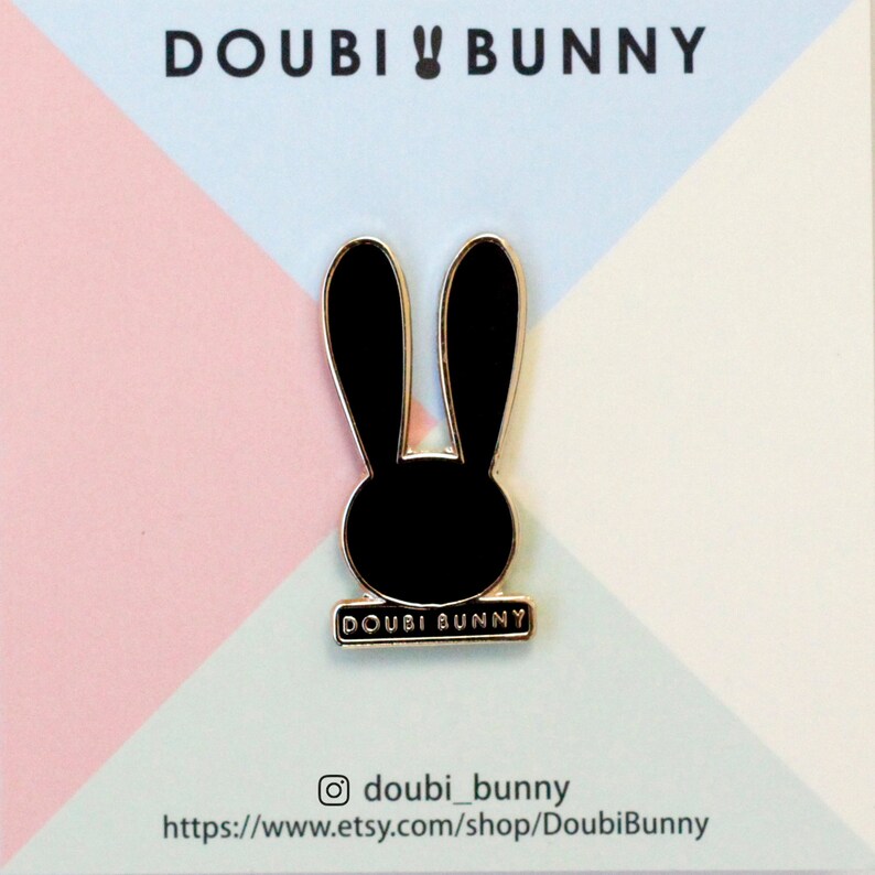 Doubi Bunny enamel pins, Cloisonne enamel pins, bunny, black, white image 4