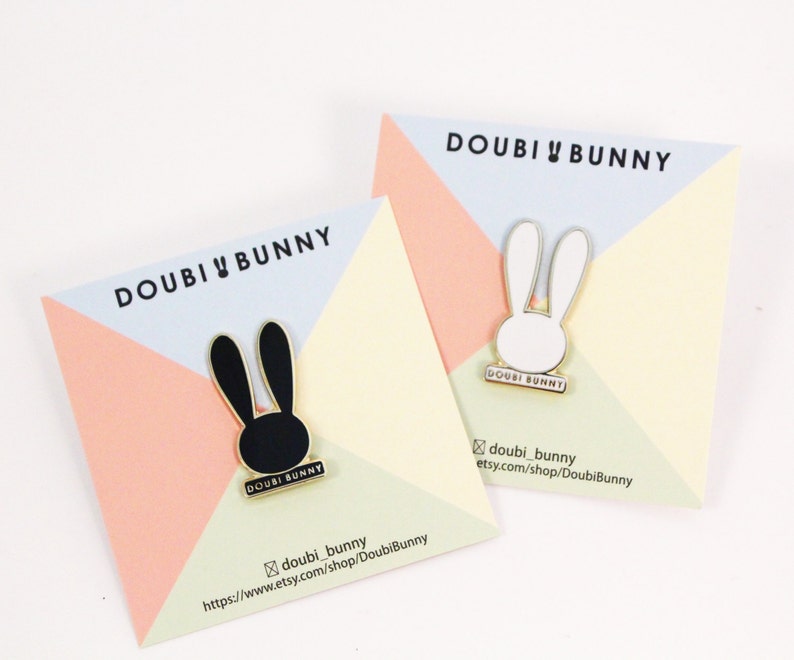 Doubi Bunny enamel pins, Cloisonne enamel pins, bunny, black, white image 1